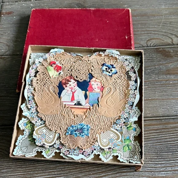 Vintage 1900’s lace Die-Cut Heart Shaped Valentine card - Picture 1 of 4